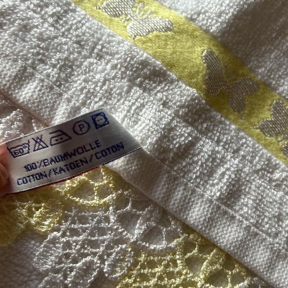 Embroidered Cotton Yellow & White Hand Towel with crochet - Picture 6 of 12